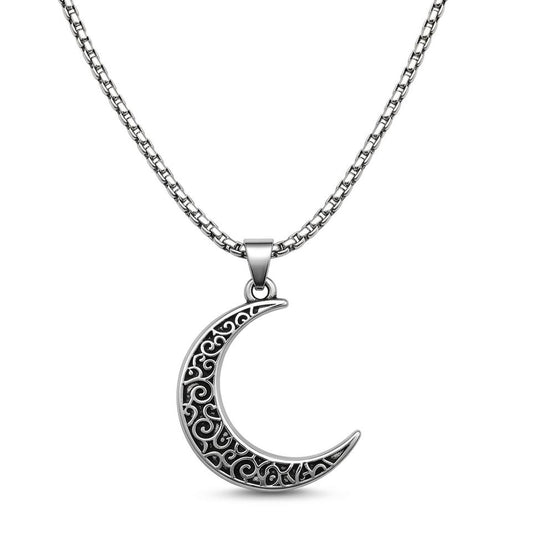 Filigree Crescent Moon Pendant – Artistic Silver Edition