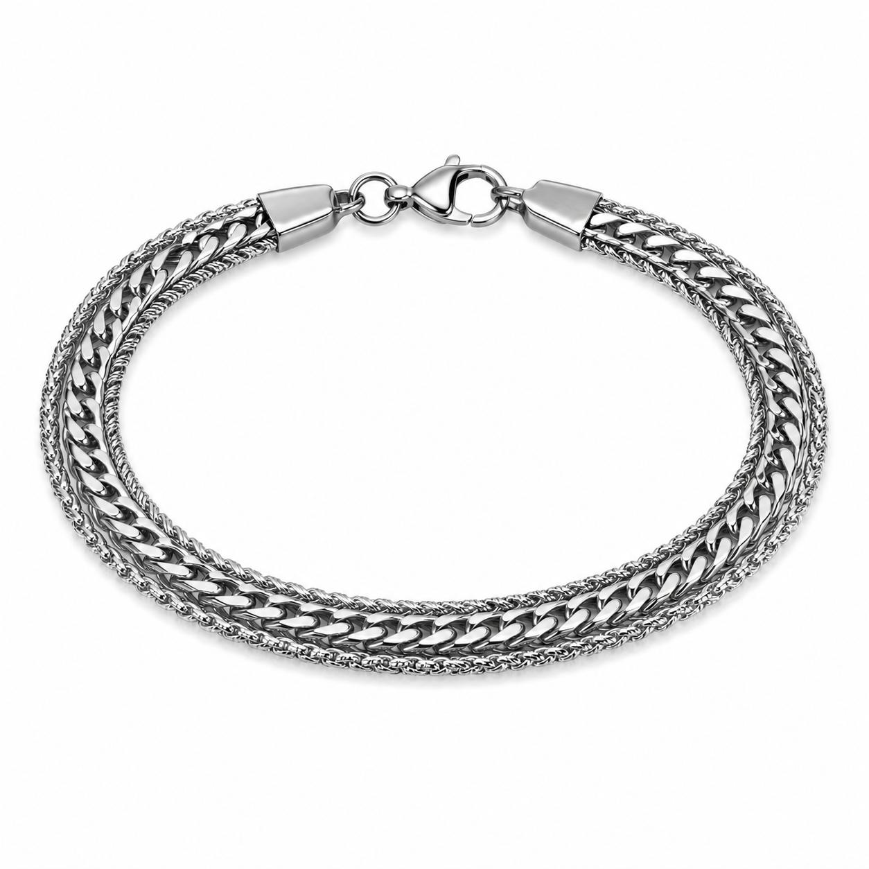 Elite Double-Link Texture Bracelet – Premium Silver Finish