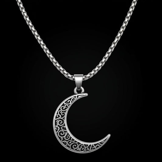 Filigree Crescent Moon Pendant – Artistic Silver Edition