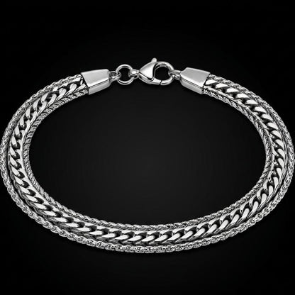 Elite Double-Link Texture Bracelet – Premium Silver Finish