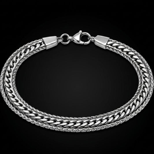 Elite Double-Link Texture Bracelet – Premium Silver Finish